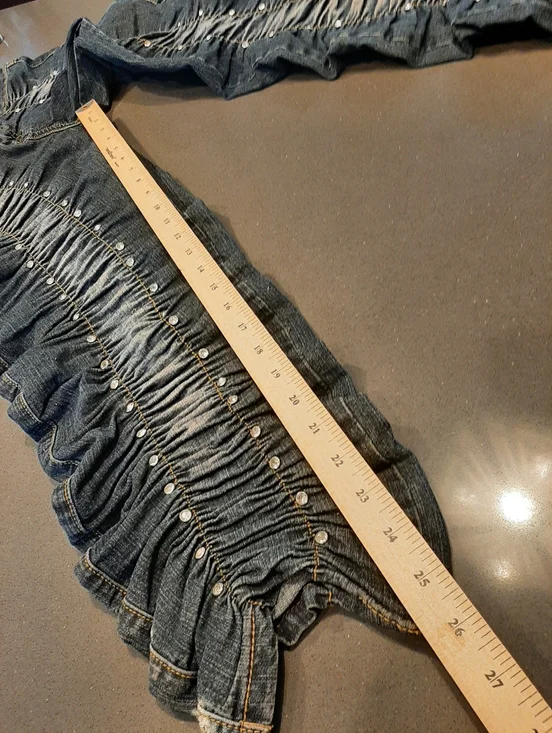 Y2K Ruched Stacked Jeans Rhinestone Studded Denim XL G.W. Maxx Neo Classic - Picture 9 of 12